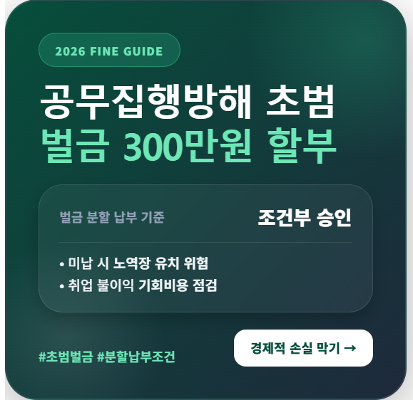 2026 공무집행방해 초범 벌금 300만원 분할 납부 할부 조건 가이드