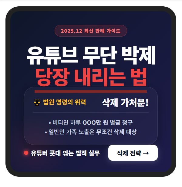 유튜브 무단 박제 대처법! 최신 판례 기반 영상물 삭제 가처분 신청 및 하루 단위 벌금을 매기는 간접강제로 내 얼굴을 지키세요.