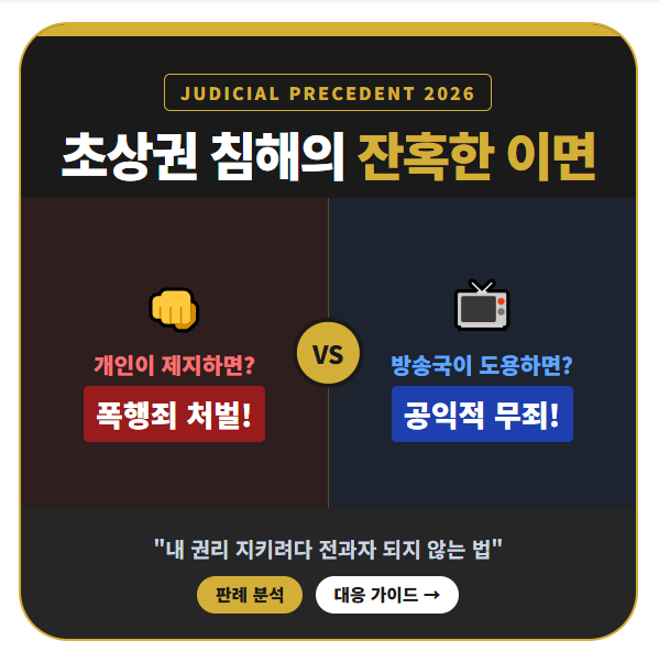 초상권 침해 방어 시 폭행죄 리스크 및 방송국 무단도용 무죄 판례 비교 안내 섬네일 이미지