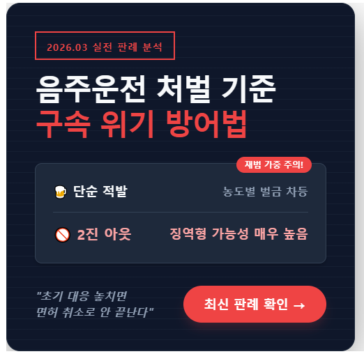 음주운전 처벌 기준 : '26년 3월 최신 판례 및 벌금 감경 방법