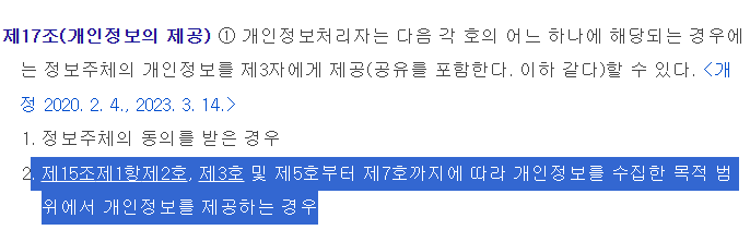 개인정보보호법 17조 1항 이미지