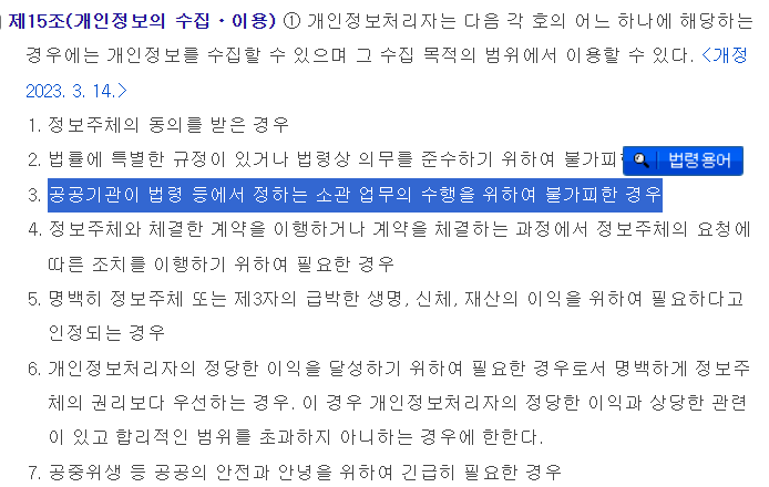 개인정보보호법 15조